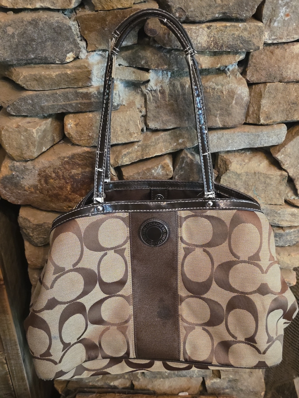 Brown Signature Tote Bag with Contrast Trim